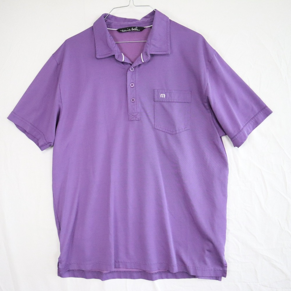 Travis Mathew Polo Shirt Mens Large Golf Casual Knit Pocket Purple Short‎ Sleeve